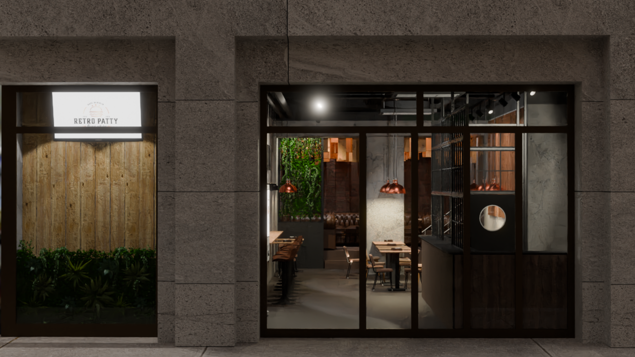 3D-Modell Außenansicht abends